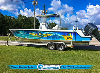 Crystal Coast Graphics designed and installed this custom boat wrap for .