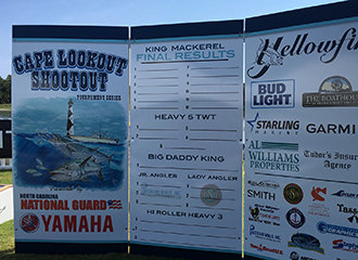 Crystal Coast Graphics designed and produced this three-panel standup banner for the Cape Lookout Shootout.