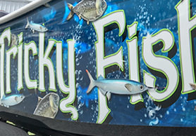 Tricky Fish boat wrap by Crystal Coast Graphics.